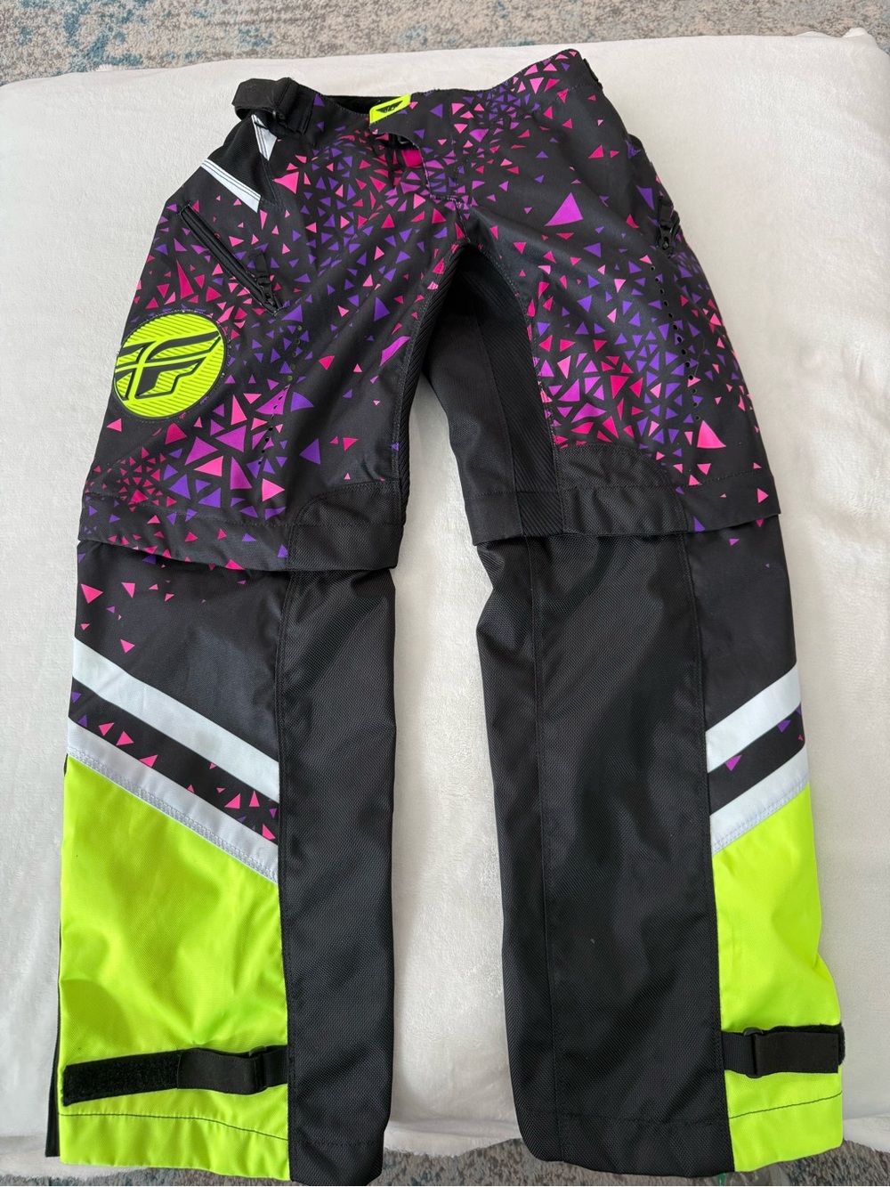 Fly Racing Kinetic OTB Hi Vis Pants Youth 26 Neon Pink Convertible Zip Vents